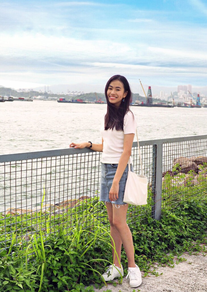 Nicole Liu in Hong Kong overlooking the water.