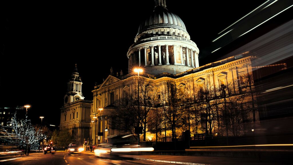 Long exposure night time photograph of St. Paul's Cathedral in London