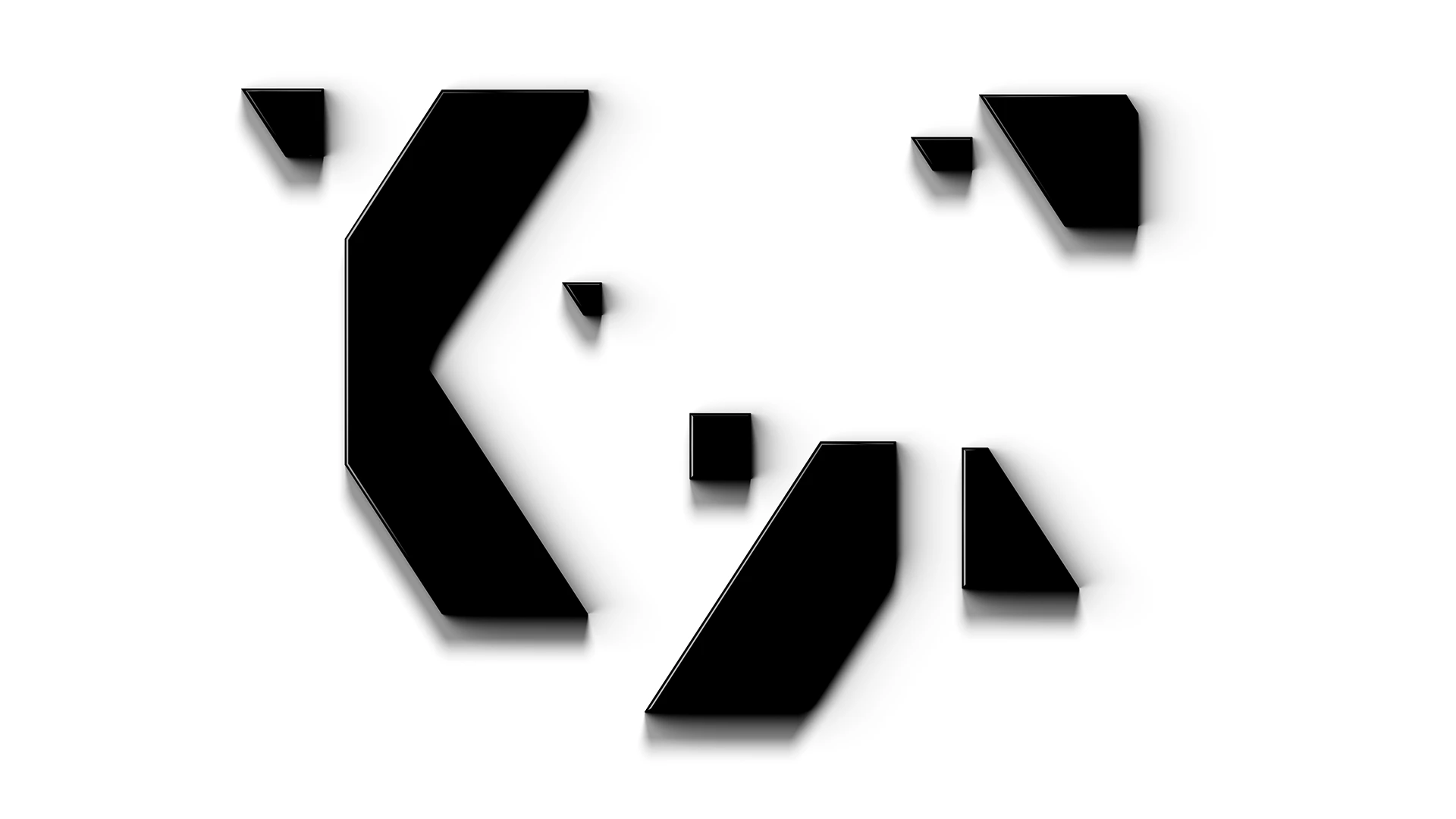 Abstract composition of black beveled 3D blocks on a white background with soft shadows.