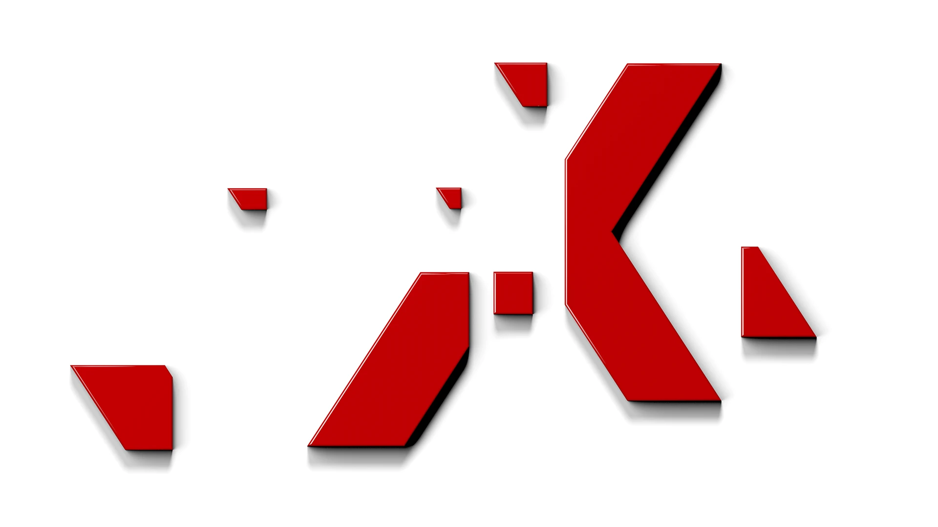 Abstract red 3D letter K formed by beveled blocks on a white background