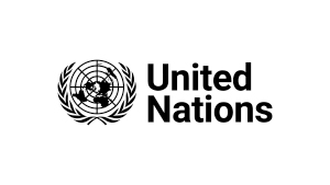 United Nations logo: world map enclosed by olive branches with the text'United Nations'