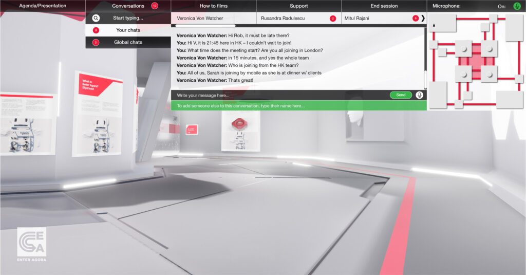 An image taken from inside the Enter Agora platform showing the chat functionality