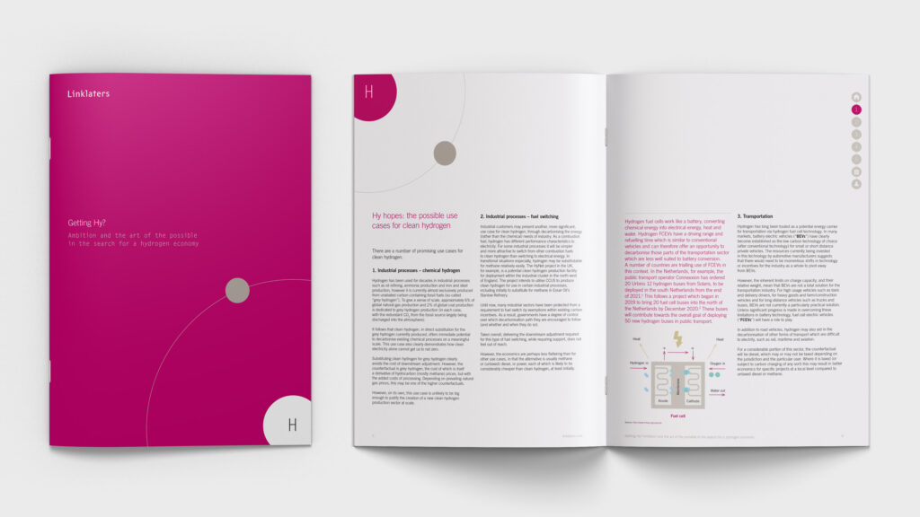 The cover and inside pages from a thought leadership report for Linklaters