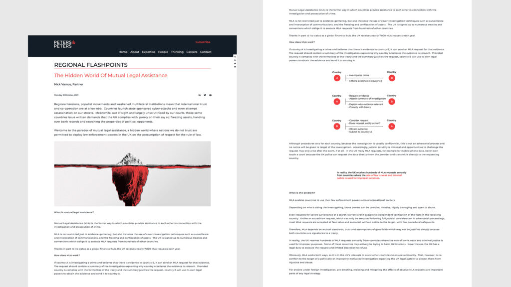 The Regional Flashpoints section of the Peters & Peters website