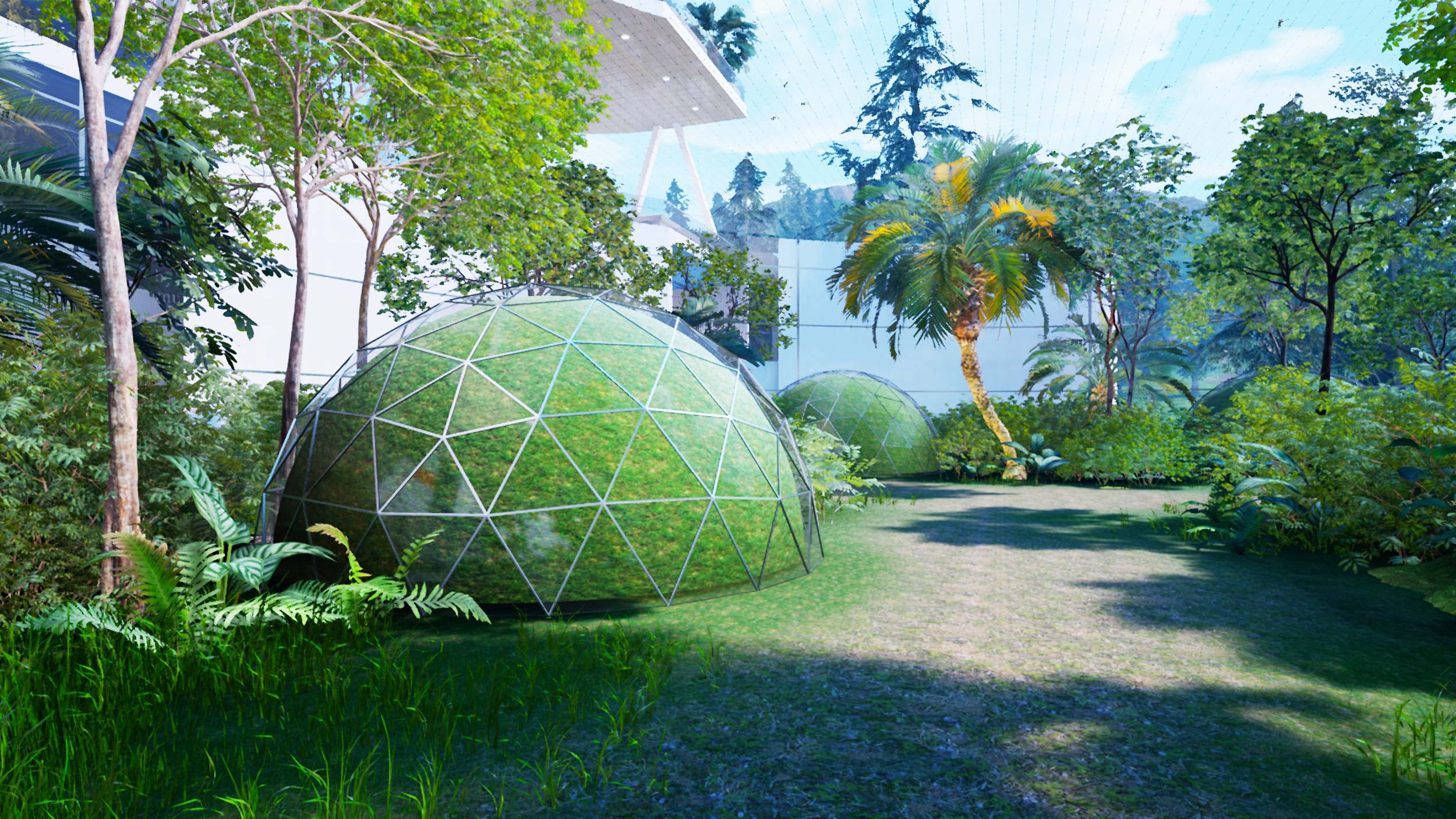 Sensory pods in the rainforest atrium of Shift