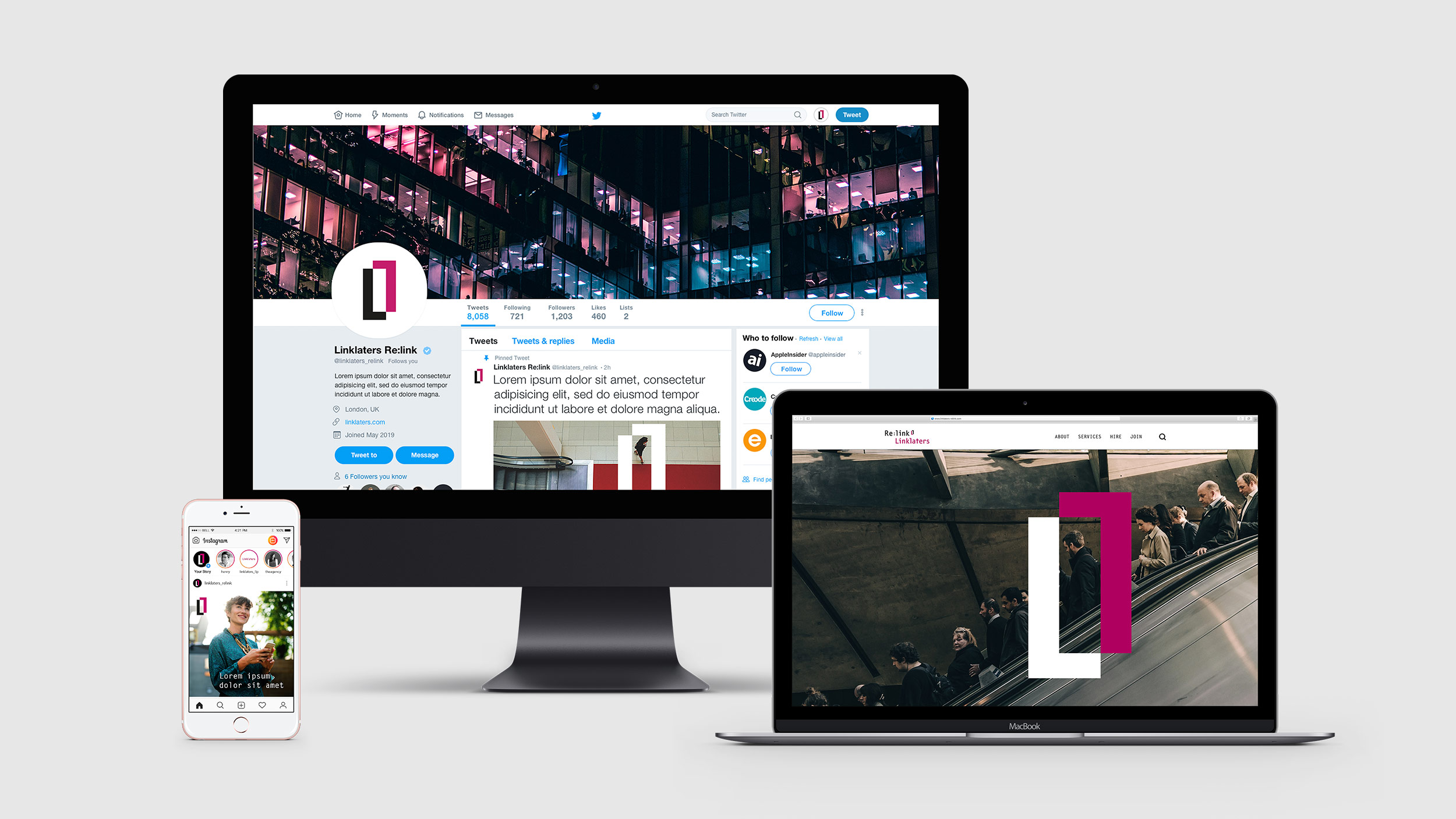 Linklaters Re:link website, twitter account and instagram