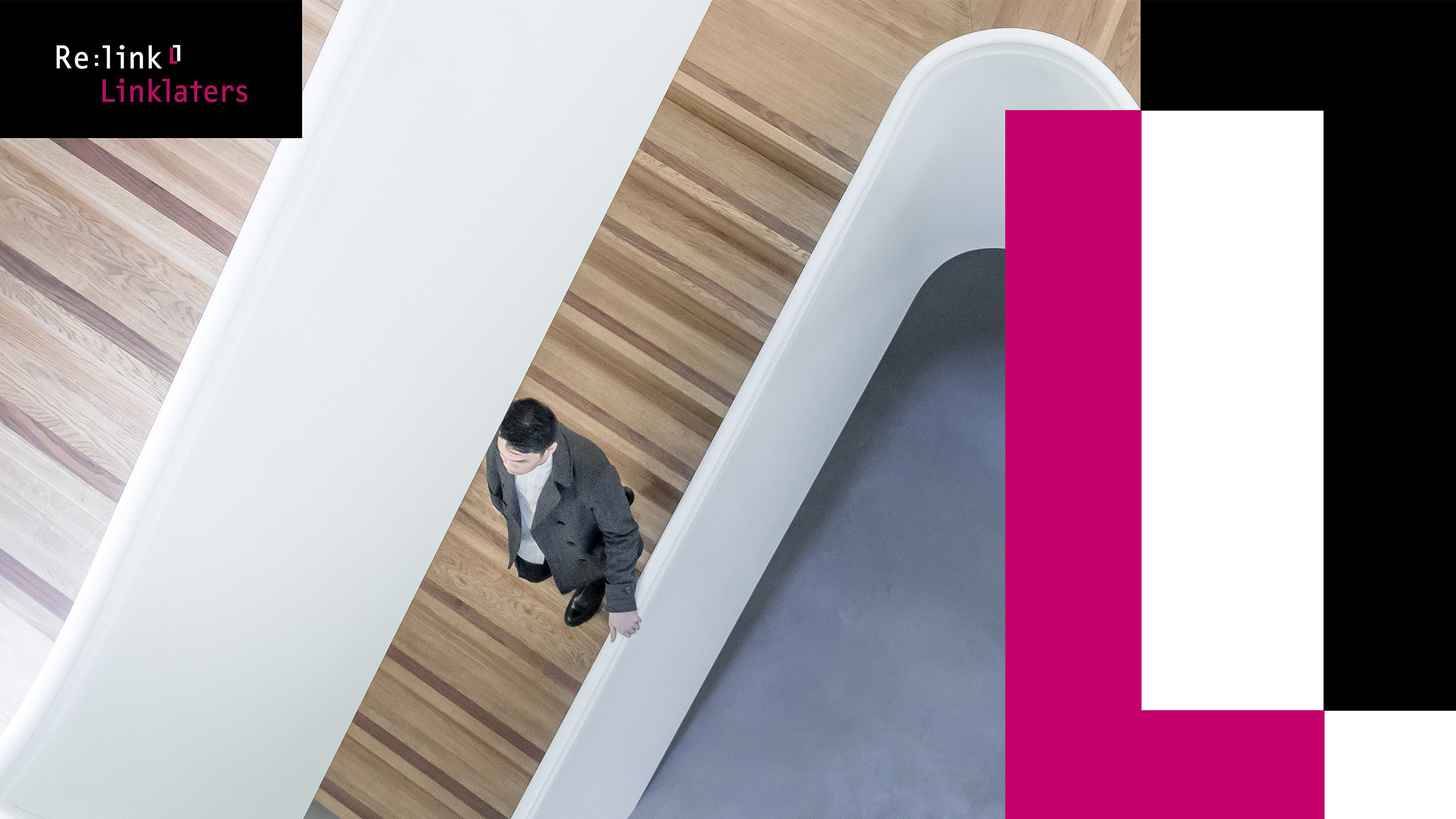 Linklaters Re:link graphic device over imagery